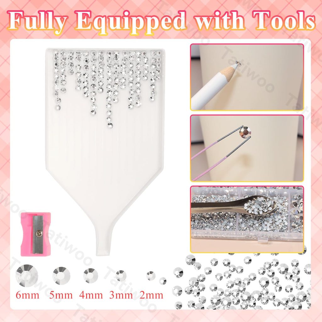 Tatiwoo 20000Pcs Silver Flatback Rhinestones Kit – Complete Bedazzling Tool Set