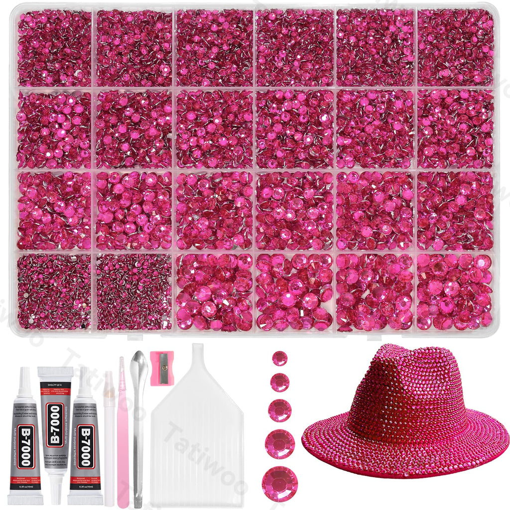 Tatiwoo 20000Pcs Hot Pink Flatback Resin Rhinestones Kit – Mixed Sizes for DIY Crafts & Tumblers