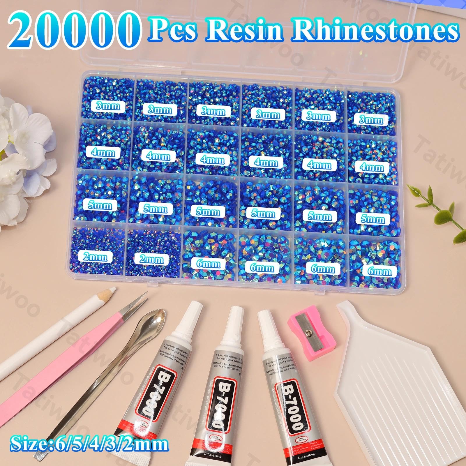 Tatiwoo 20000Pcs Royal Blue Flatback Rhinestones – AB Crystal Gems Kit