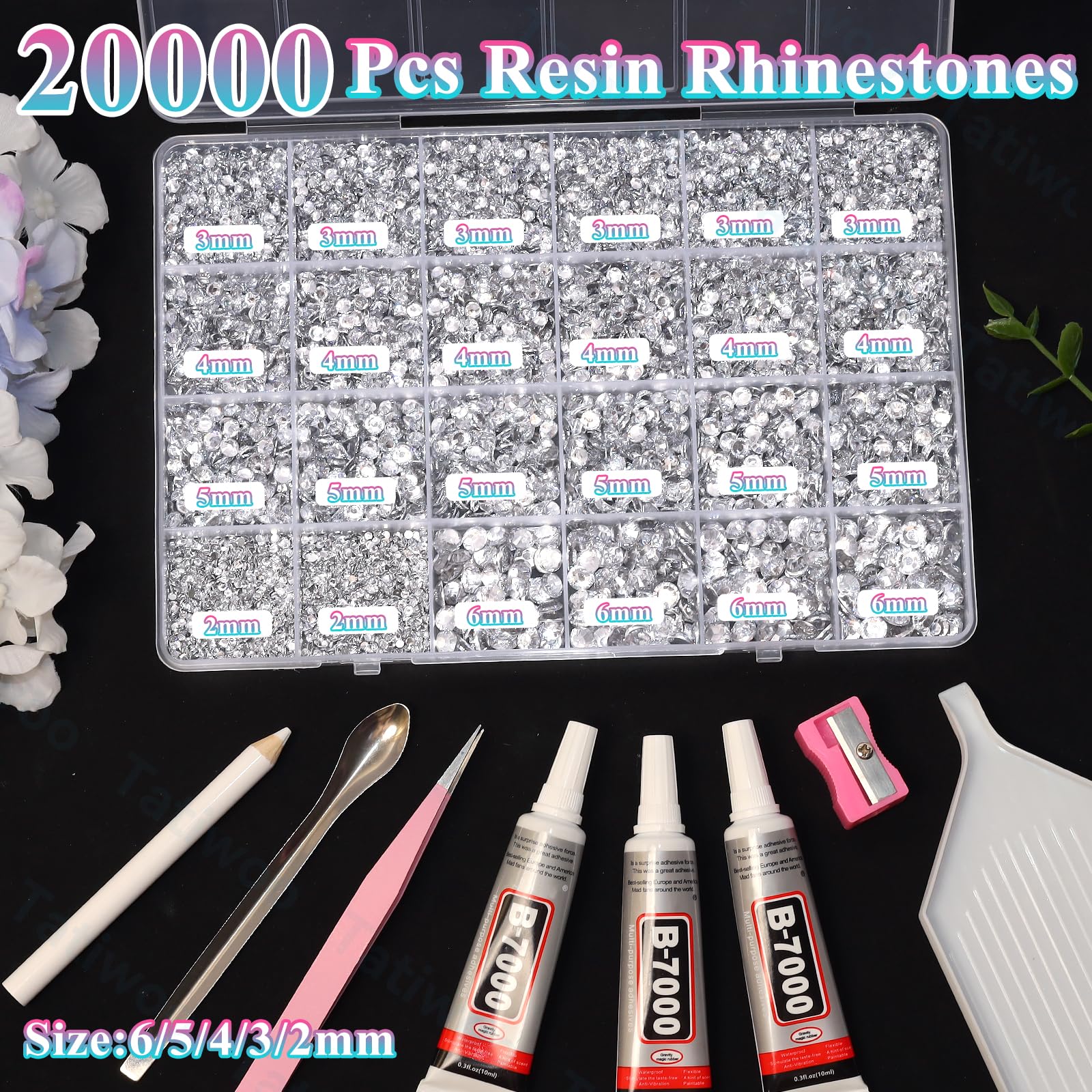 Tatiwoo 20000Pcs Silver White Crystal Flatback Rhinestones Kit – Mix Sizes for Crafting & DIY