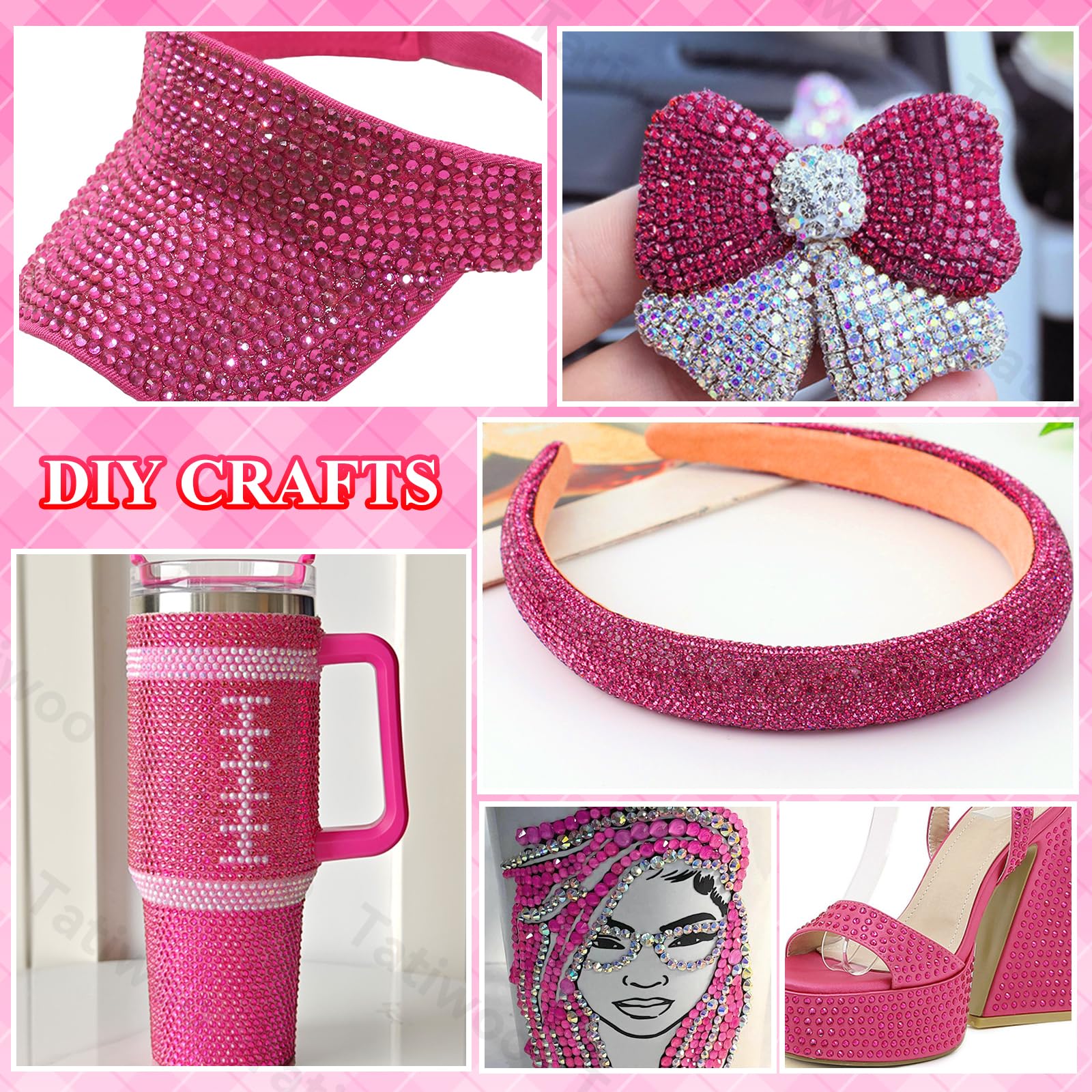 Tatiwoo 20000Pcs Hot Pink Flatback Resin Rhinestones Kit – Mixed Sizes for DIY Crafts & Tumblers