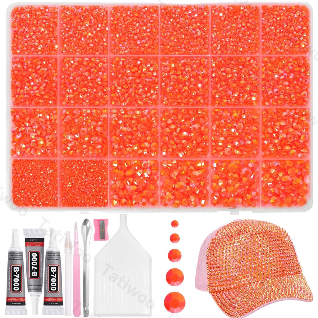 Tatiwoo 20000Pcs Orange Flatback Jelly Rhinestones – Mixed Sizes 2–6mm for DIY Crafts