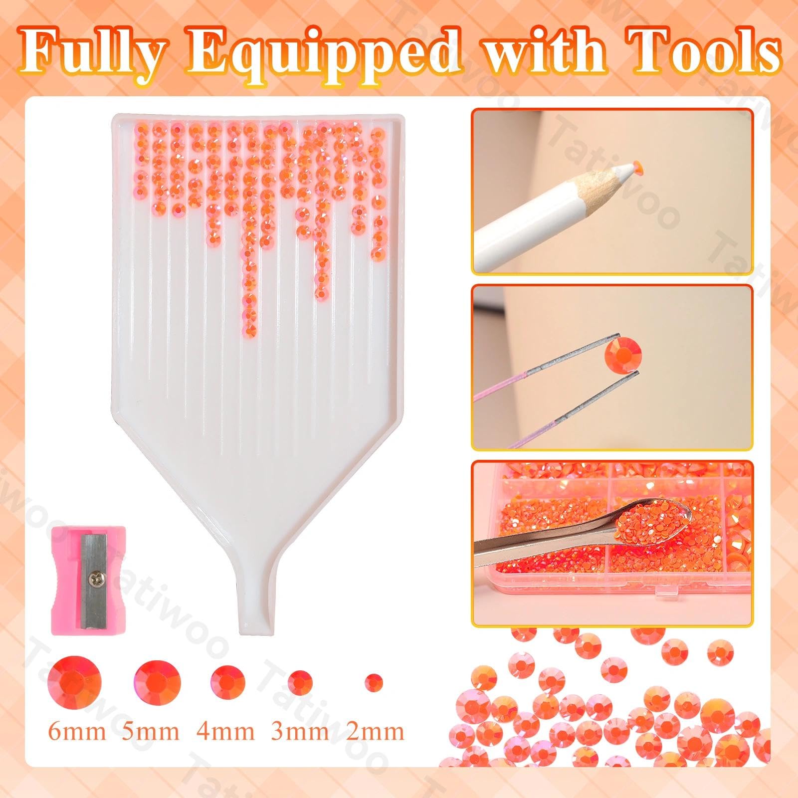 Tatiwoo 20000Pcs Orange Flatback Jelly Rhinestones – Mixed Sizes 2–6mm for DIY Crafts