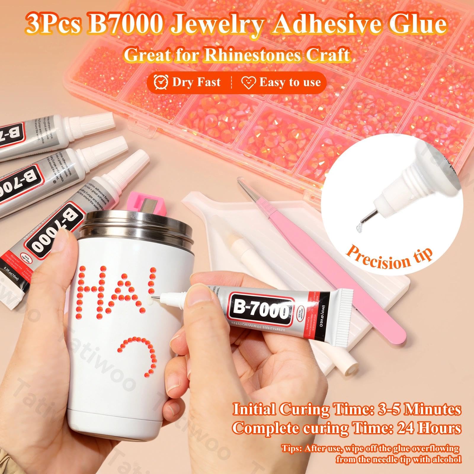 Tatiwoo 20000Pcs Orange Flatback Jelly Rhinestones – Mixed Sizes 2–6mm for DIY Crafts
