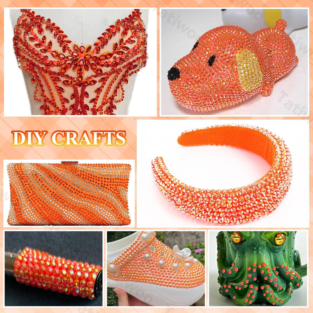 Tatiwoo 20000Pcs Orange Flatback Jelly Rhinestones – Mixed Sizes 2–6mm for DIY Crafts