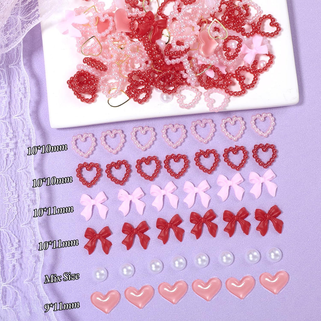 Tatiwoo 220 Pcs Valentines Gold Bow Heart Nail Charms – Y2K Nail Art Jewelry for Valentine’s Day