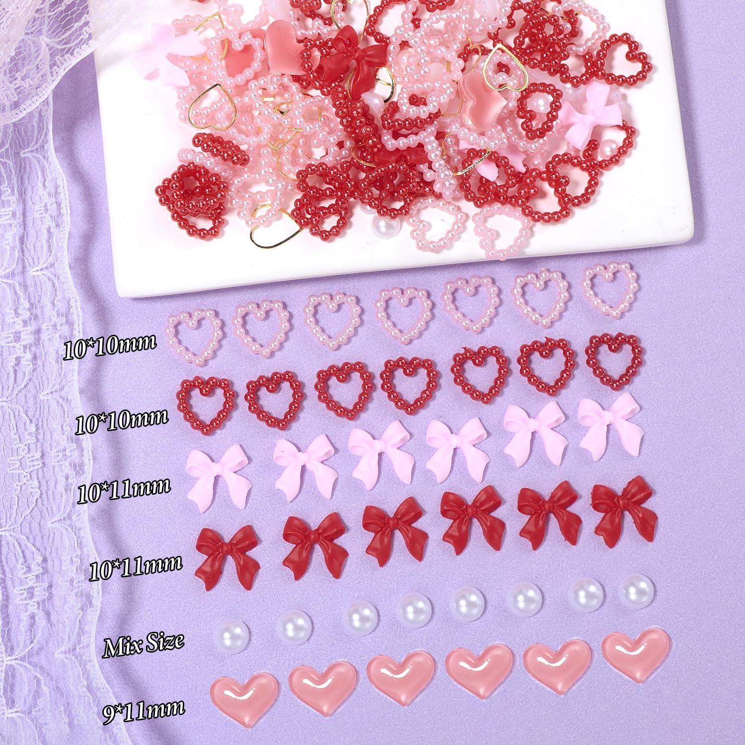 Tatiwoo 220 Pcs Valentines Gold Bow Heart Nail Charms – Y2K Nail Art Jewelry for Valentine’s Day