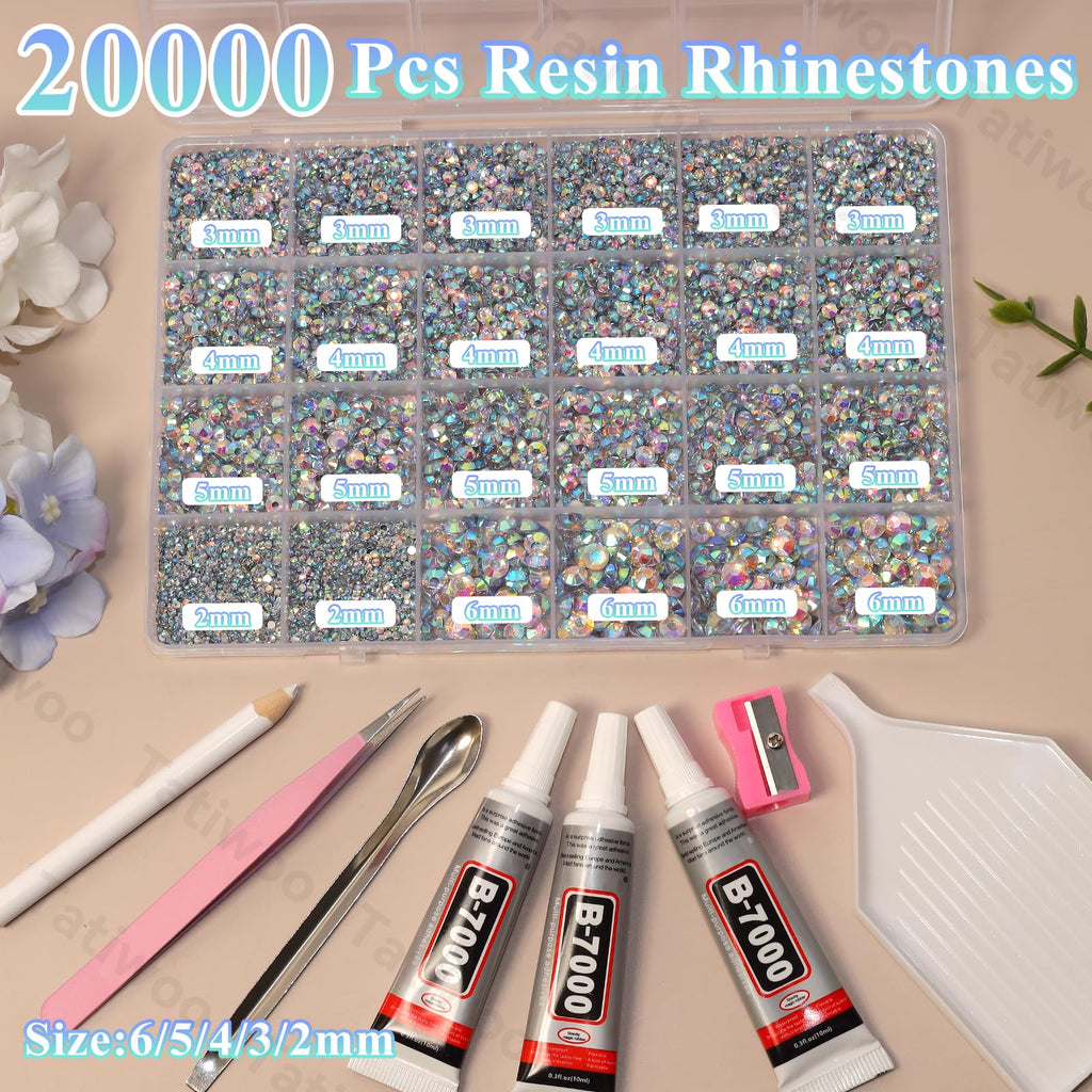 Tatiwoo 20000Pcs AB Flatback Jelly Resin Rhinestones — Mixed Sizes for Crafting & DIY Bedazzling