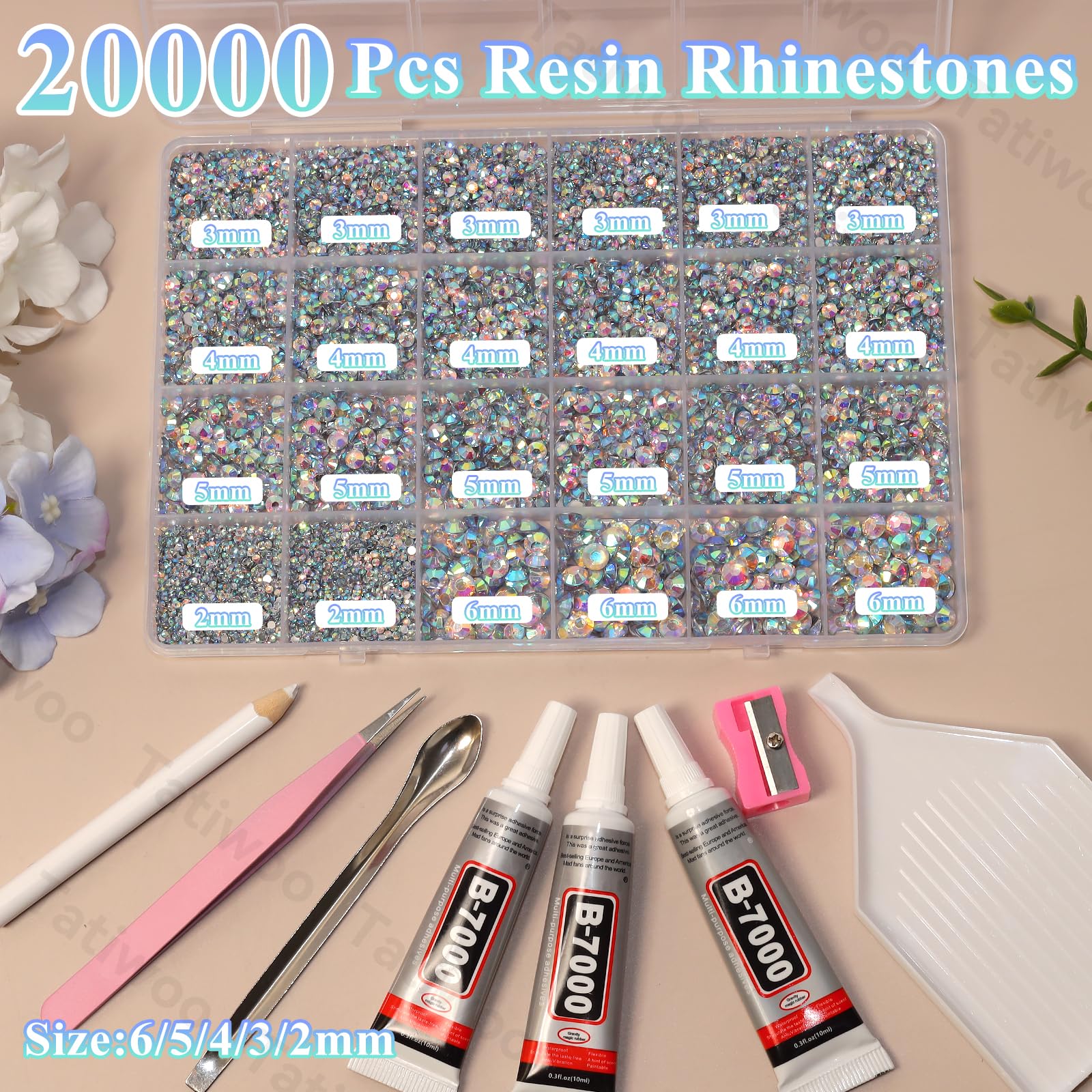 Tatiwoo 20000Pcs AB Flatback Jelly Resin Rhinestones — Mixed Sizes for Crafting & DIY Bedazzling