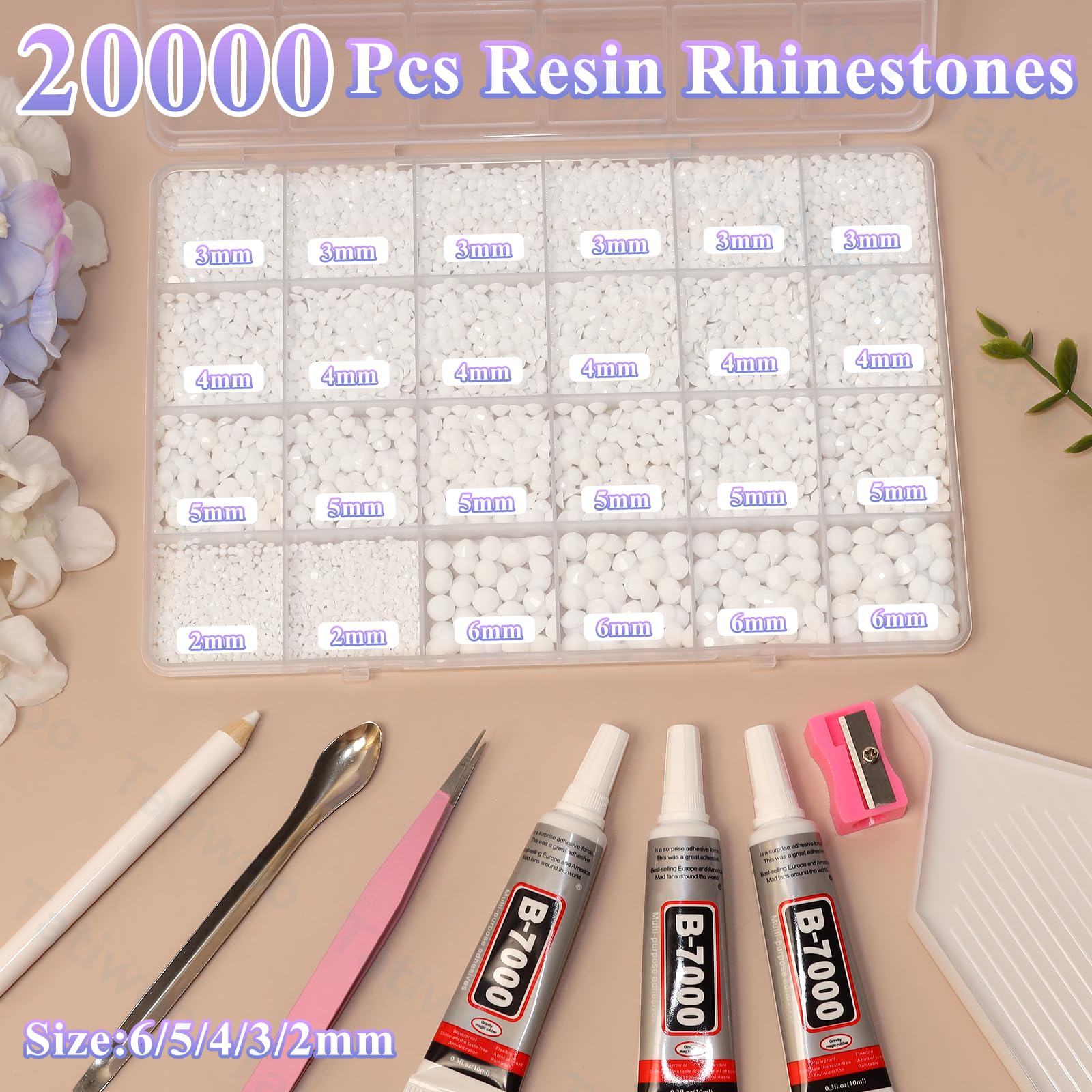 Tatiwoo 20,000 Pcs White Flatback Jelly Resin Rhinestones – Mixed Sizes for DIY Crafts, Face Makeup, Tumblers