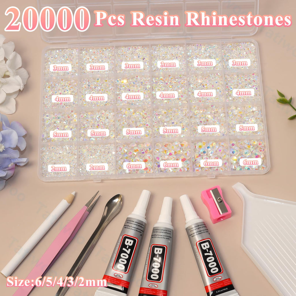 Tatiwoo 20,000 Transparent Flatback Jelly Rhinestones – Mixed Sizes for DIY Bedazzling