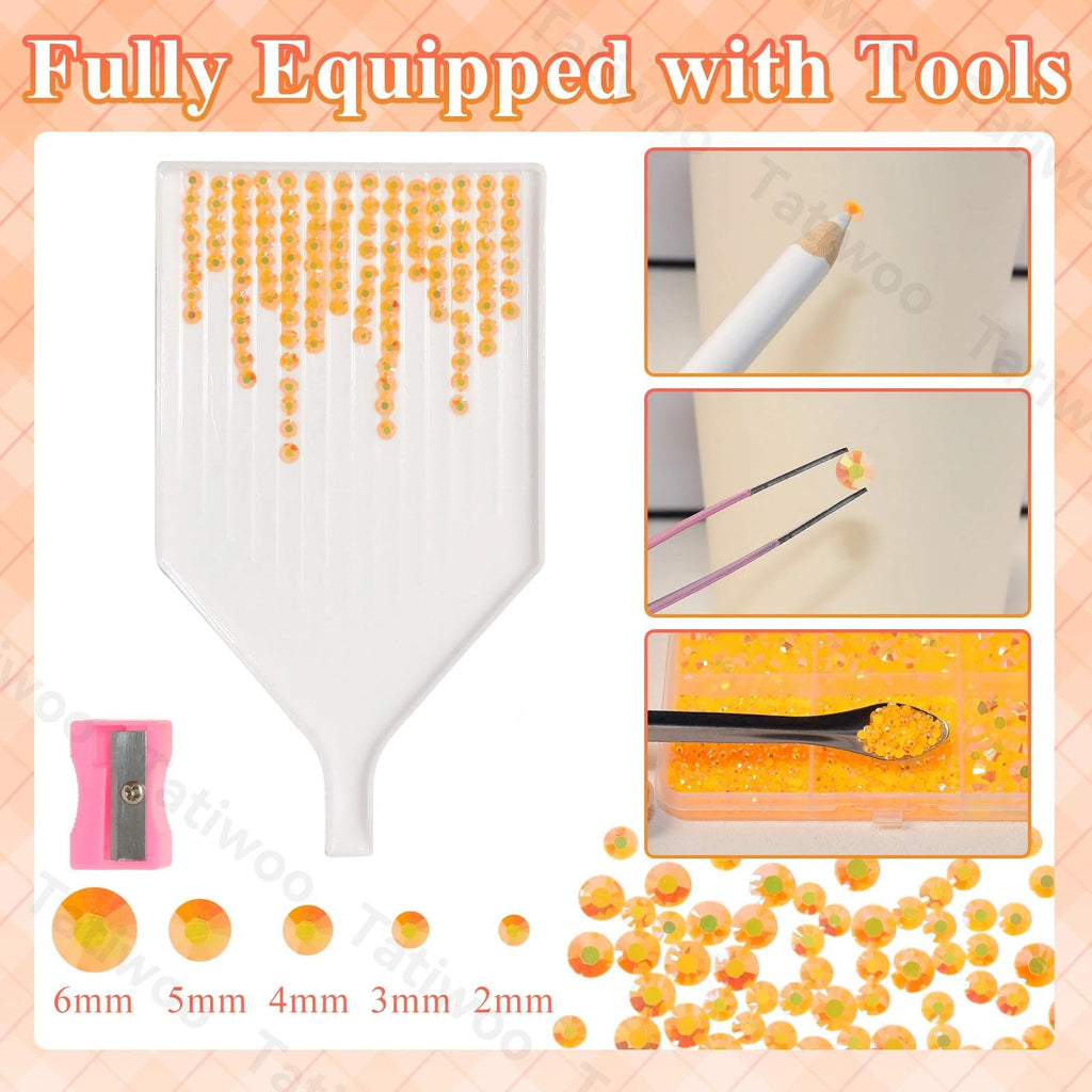 Tatiwoo 20000Pcs Light Orange Flatback Resin Rhinestones – Mixed Sizes for DIY Crafting