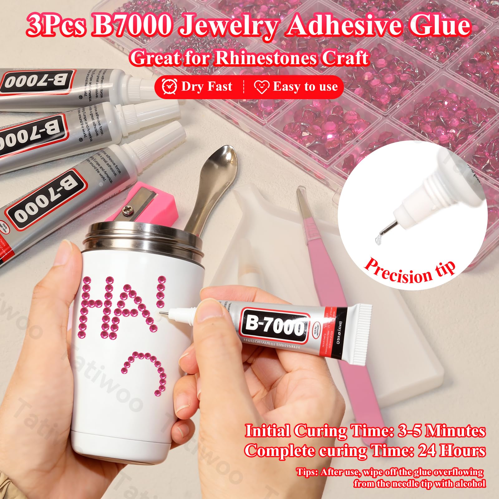 Tatiwoo 20000Pcs Hot Pink Flatback Resin Rhinestones Kit – Mixed Sizes for DIY Crafts & Tumblers
