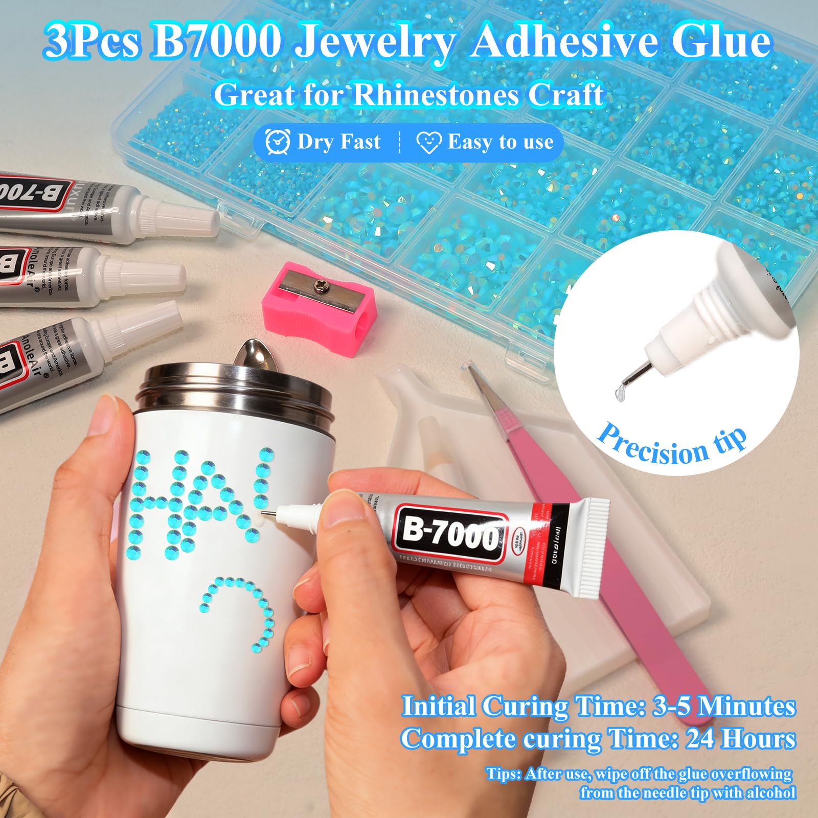 Tatiwoo 20,000 Pcs Blue AB Flatback Jelly Rhinestones Kit – Complete Bedazzling Set for Crafting