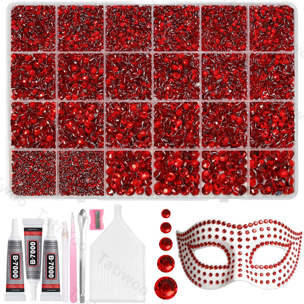 Tatiwoo 20000Pcs Ruby Red Flatback Jelly Resin Rhinestones – Mix Sizes for DIY Crafting