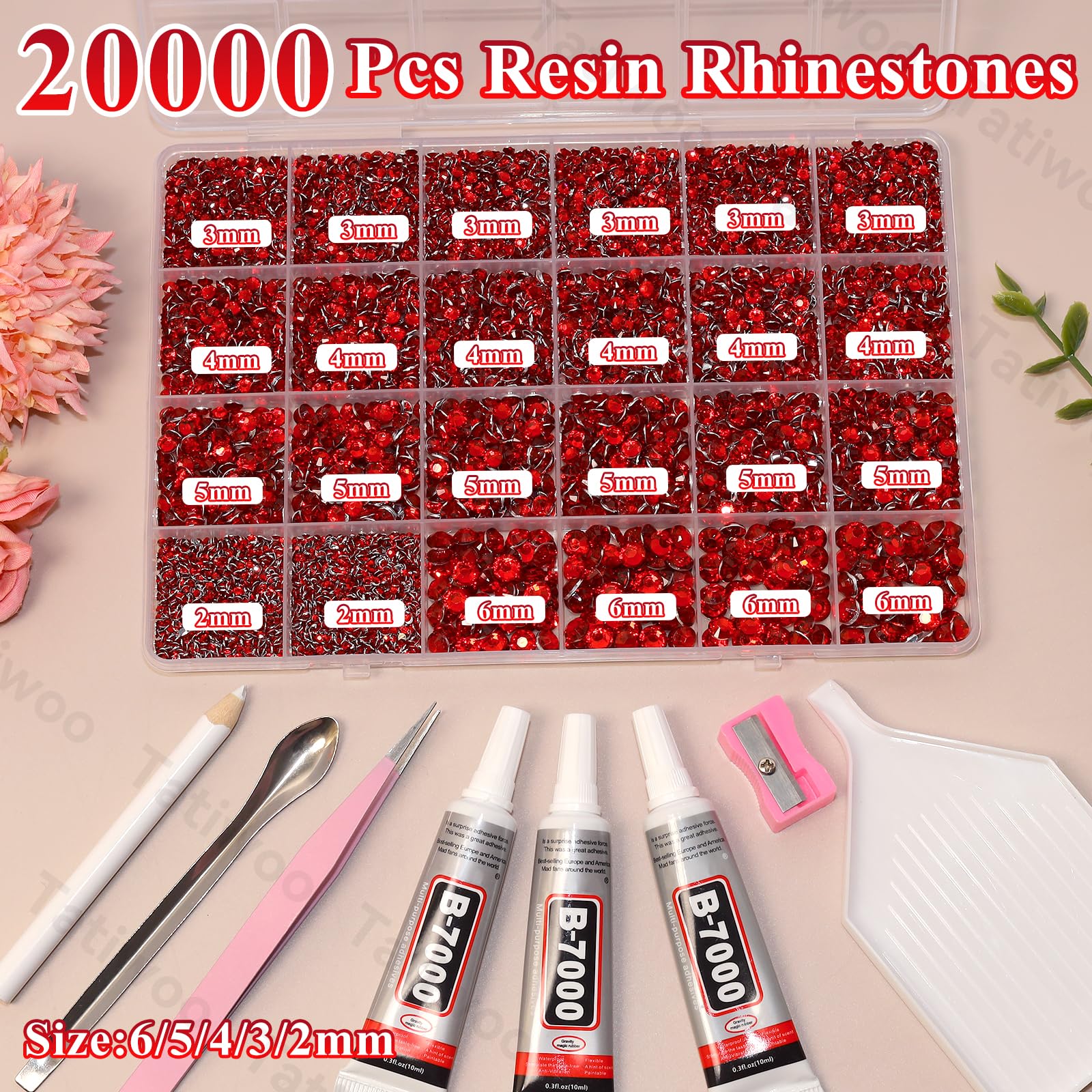 Tatiwoo 20000Pcs Ruby Red Flatback Jelly Resin Rhinestones – Mix Sizes for DIY Crafting