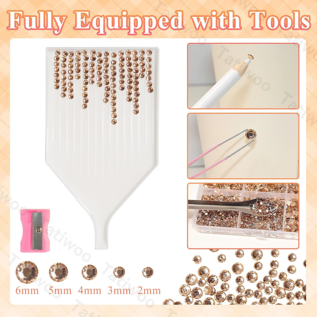 Tatiwoo 20000Pcs Champagne Flatback Rhinestones Kit – Mixed Sizes for DIY Crafting & Tumblers
