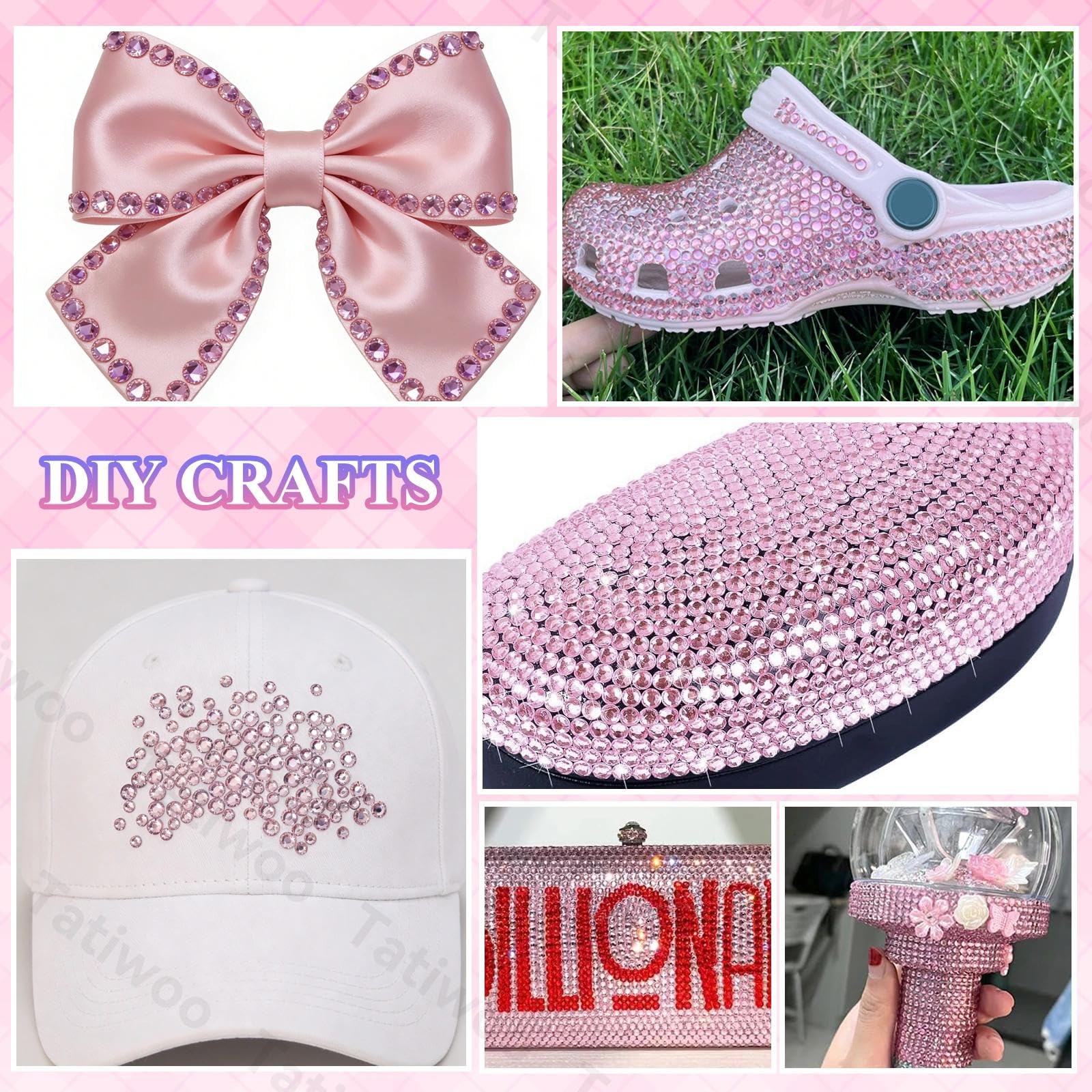 Tatiwoo 20,000pcs Light Pink Flatback Rhinestones Kit — 2–6mm Crystal Gems for DIY Crafting