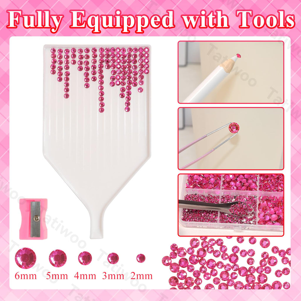 Tatiwoo 20000Pcs Hot Pink Flatback Resin Rhinestones Kit – Mixed Sizes for DIY Crafts & Tumblers