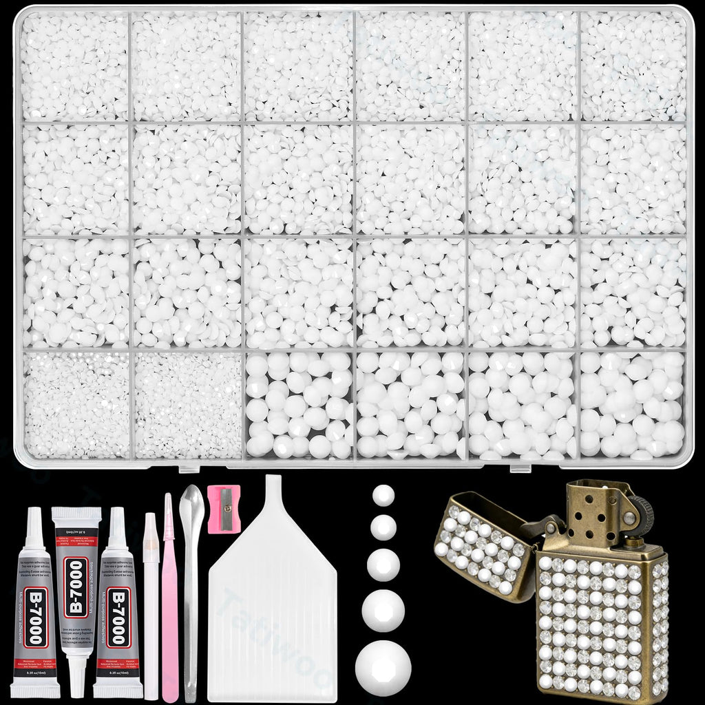 Tatiwoo 20,000 Pcs White Flatback Jelly Resin Rhinestones – Mixed Sizes for DIY Crafts, Face Makeup, Tumblers