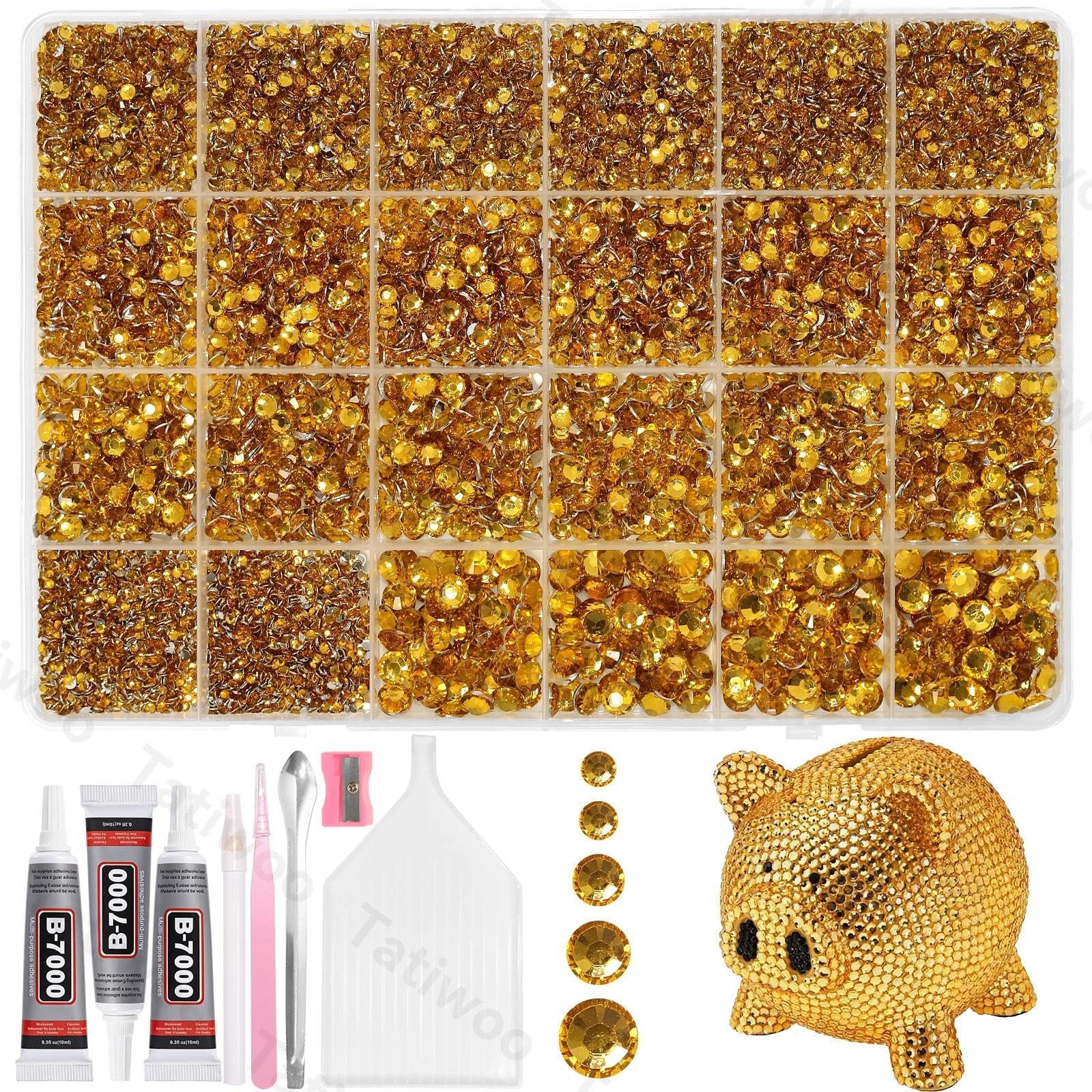 Tatiwoo 20000Pcs Yellow Gold Flatback Resin Rhinestones – Mixed Sizes for DIY Crafts