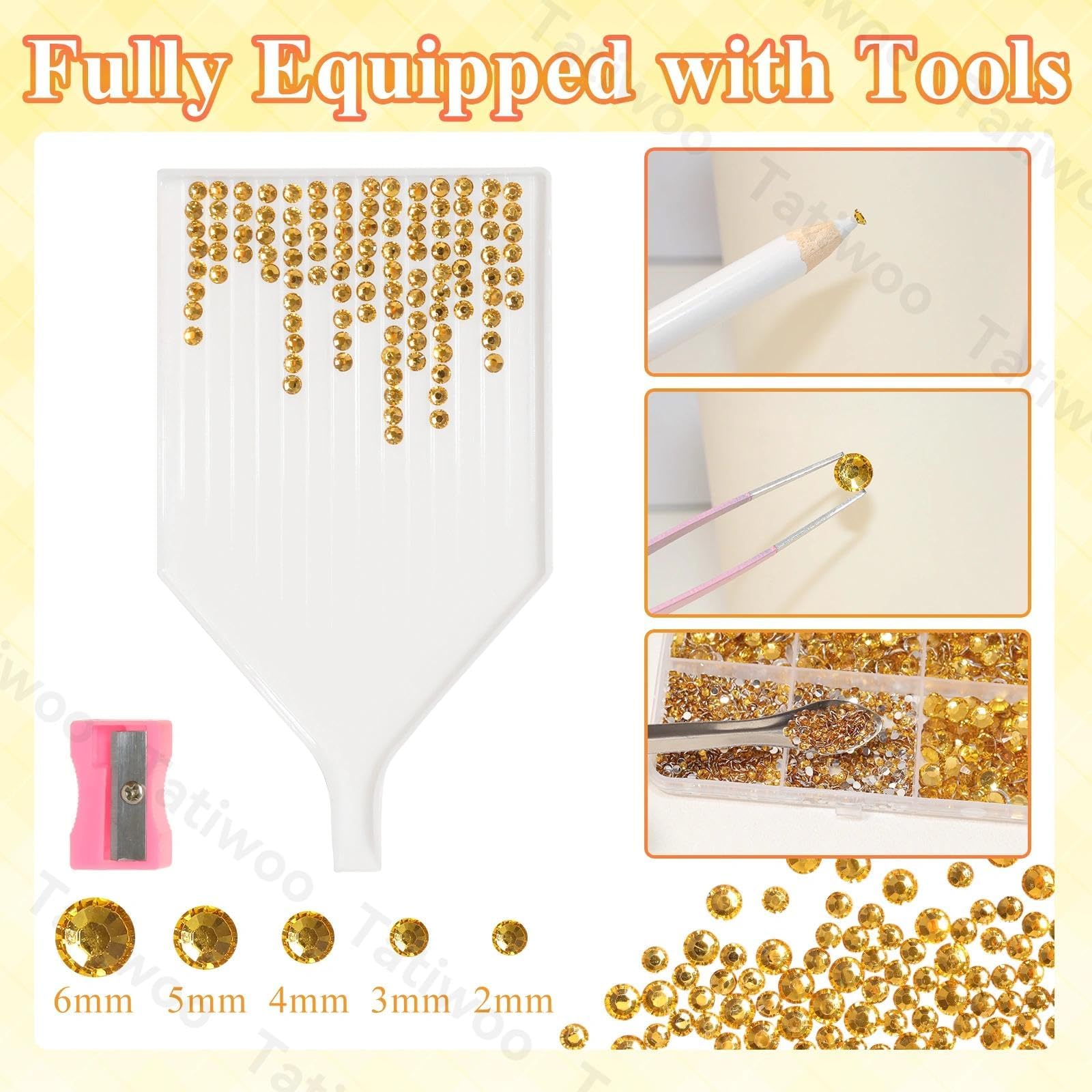 Tatiwoo 20000Pcs Yellow Gold Flatback Resin Rhinestones – Mixed Sizes for DIY Crafts