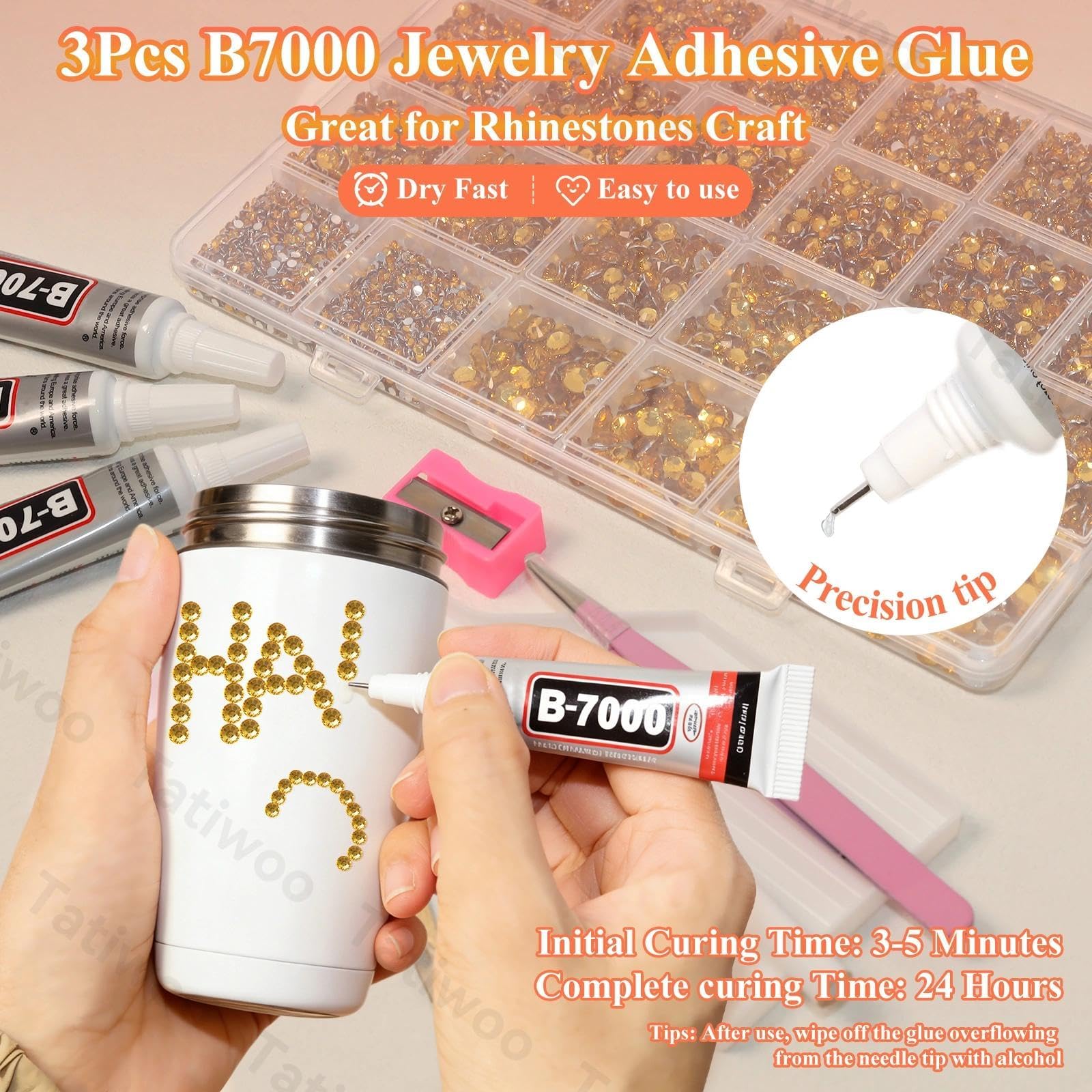 Tatiwoo 20000Pcs Yellow Gold Flatback Resin Rhinestones – Mixed Sizes for DIY Crafts