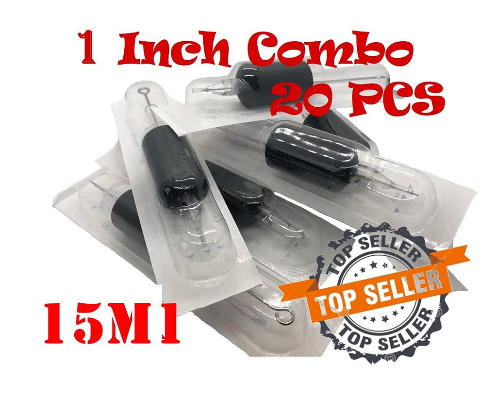 Tatmax International 20Pcs 1 Inch Tattoo Needle & Tube Combo – 5M1 7M1 9M1 11M1 13M1 15M1