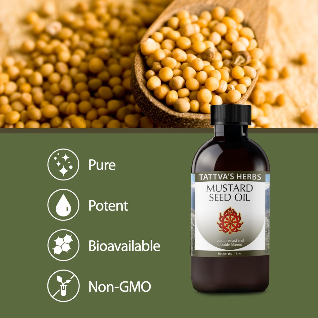 Tattva's Herbs Mustard Seed Oil – Unrefined Cold-Pressed 16 fl oz for Hair, Skin, Cooking & Massage