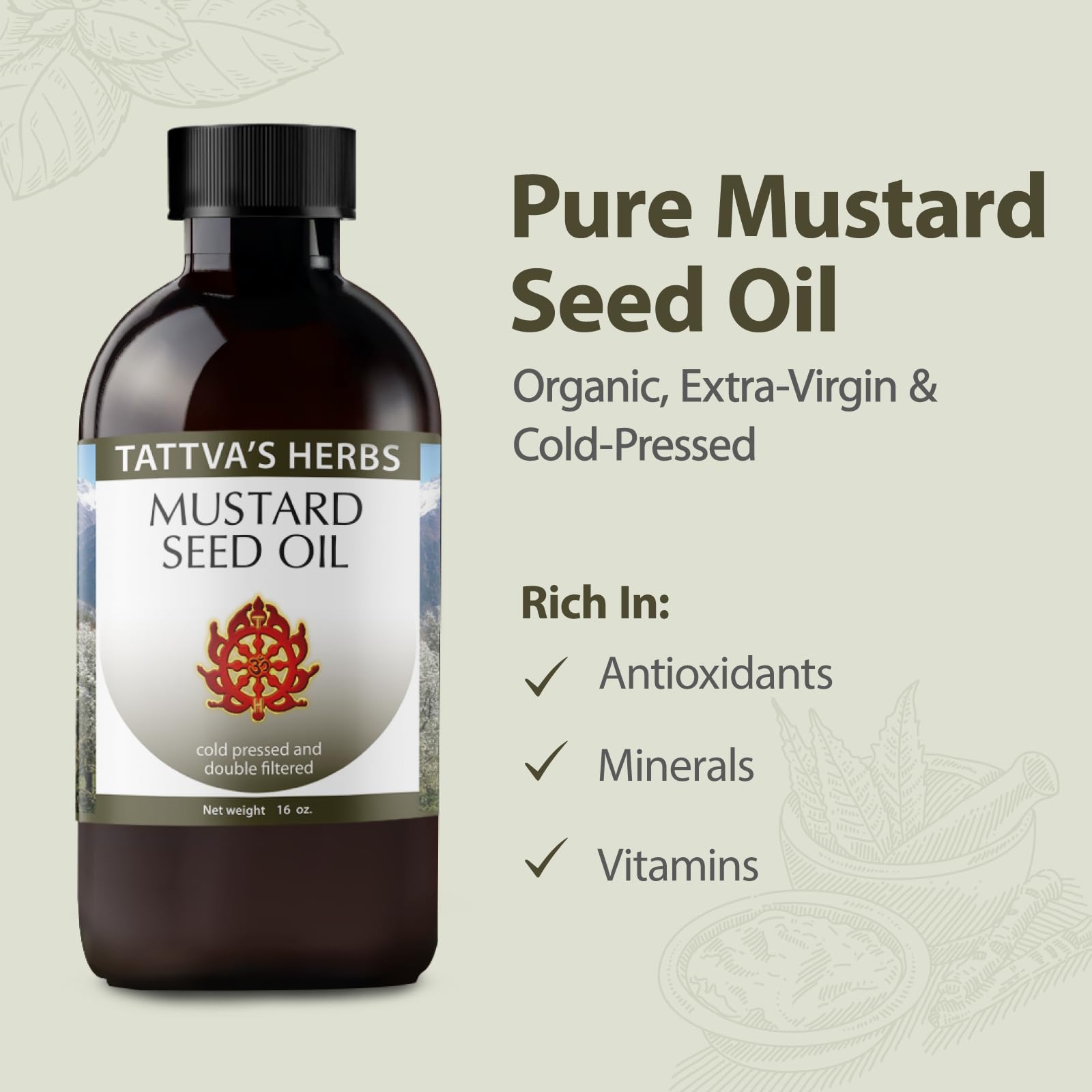 Tattva's Herbs Mustard Seed Oil – Unrefined Cold-Pressed 16 fl oz for Hair, Skin, Cooking & Massage