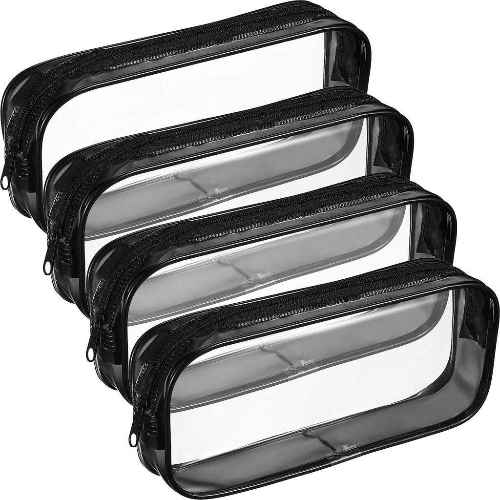 Tatuo 4 Pieces Clear PVC Bags – Big Capacity Zipper Pencil Pouch Case (Black) | Travel & Makeup Organizer