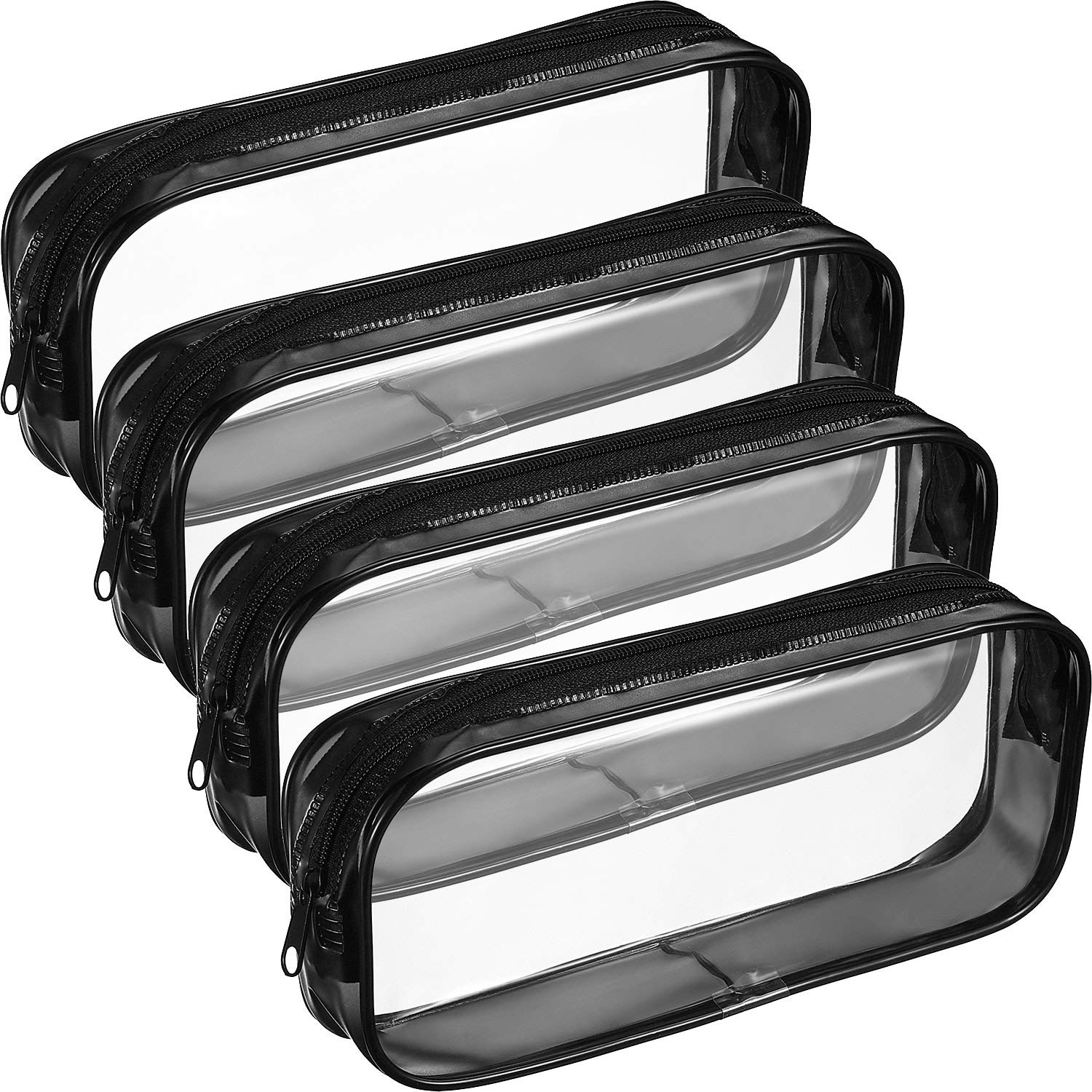 Tatuo 4 Pieces Clear PVC Bags – Big Capacity Zipper Pencil Pouch Case (Black) | Travel & Makeup Organizer