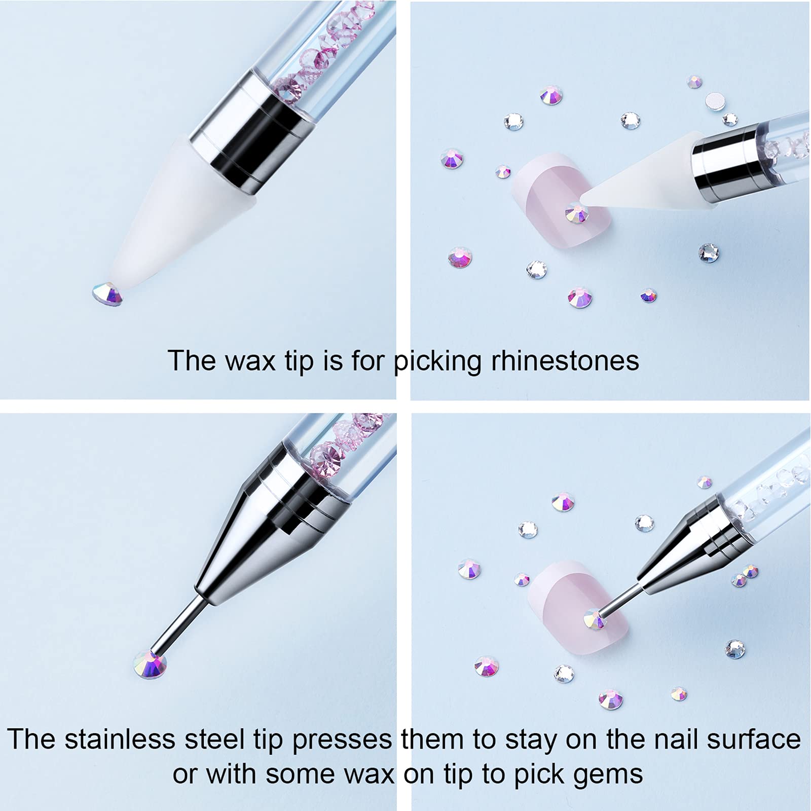 Tatuo 2-Piece Rhinestone Picker Dotting Pen – Dual-Ended Wax & Steel Tips for Precise Nail Art