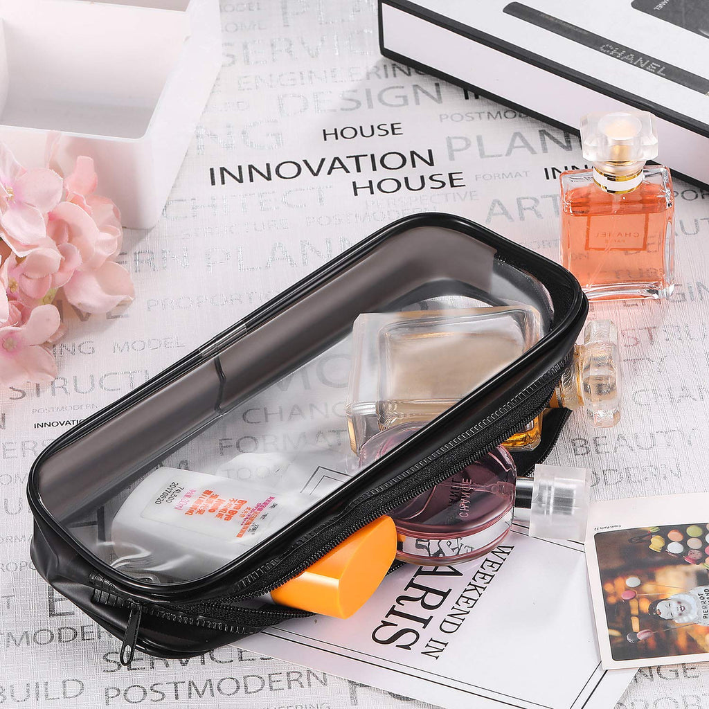 Tatuo 4 Pieces Clear PVC Bags – Big Capacity Zipper Pencil Pouch Case (Black) | Travel & Makeup Organizer
