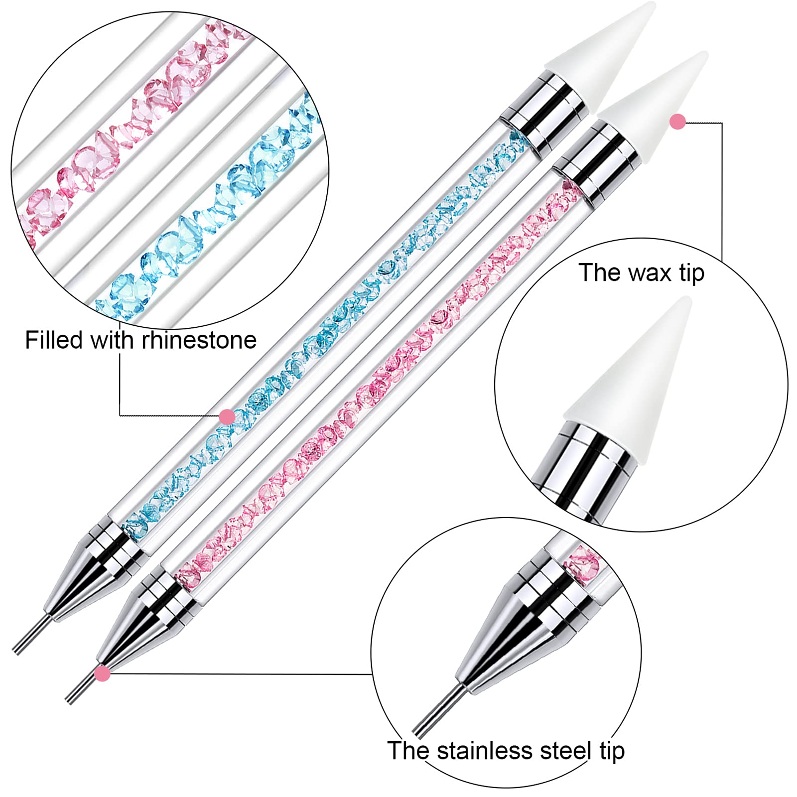 Tatuo 2-Piece Rhinestone Picker Dotting Pen – Dual-Ended Wax & Steel Tips for Precise Nail Art
