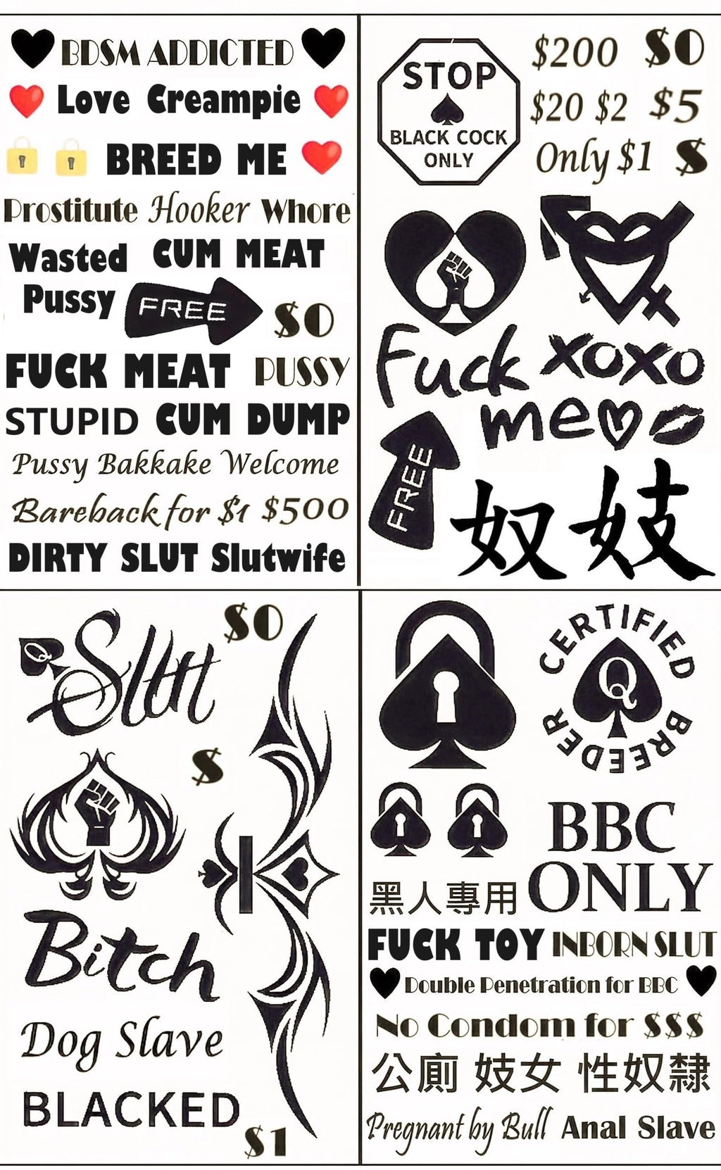 Tavens BBC Queen of Spades QoS 4 Sheets Temporary Tattoos – 57 Counts, 15x21cm