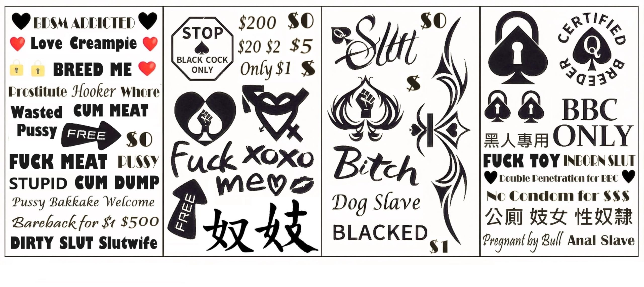 Tavens BBC Queen of Spades QoS 4 Sheets Temporary Tattoos – 57 Counts, 15x21cm