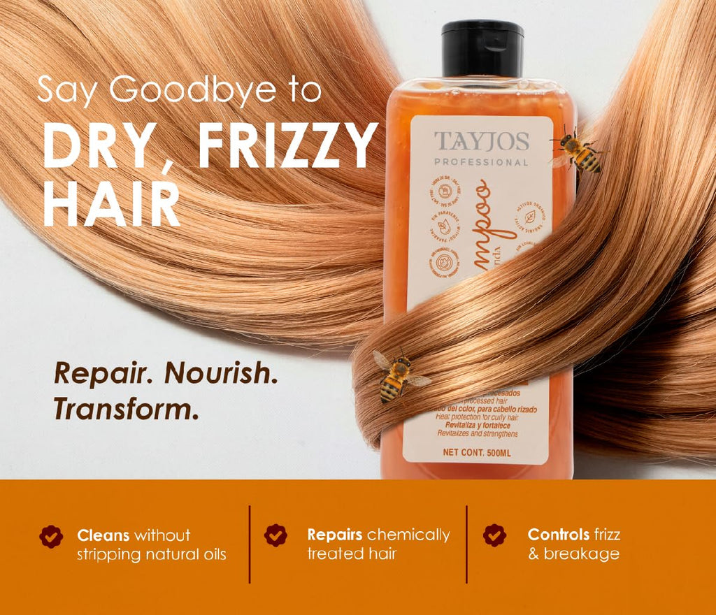 TAYJOS PROFESSIONAL Banana & Honey Shampoo – Sulfate-Free Daily Cleanser with Keratin & Amino Acids | Nourishing for Dry & Damaged Hair | 16.9 oz