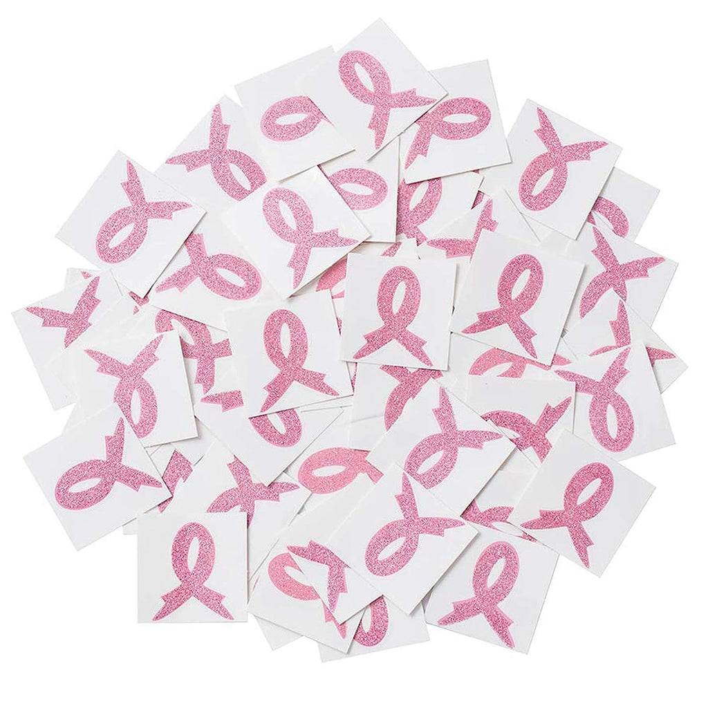 TBEEJ 72pcs Pink Ribbon Glitter Tattoos for Awareness Events