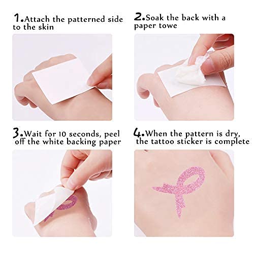 TBEEJ 72pcs Pink Ribbon Glitter Tattoos for Awareness Events