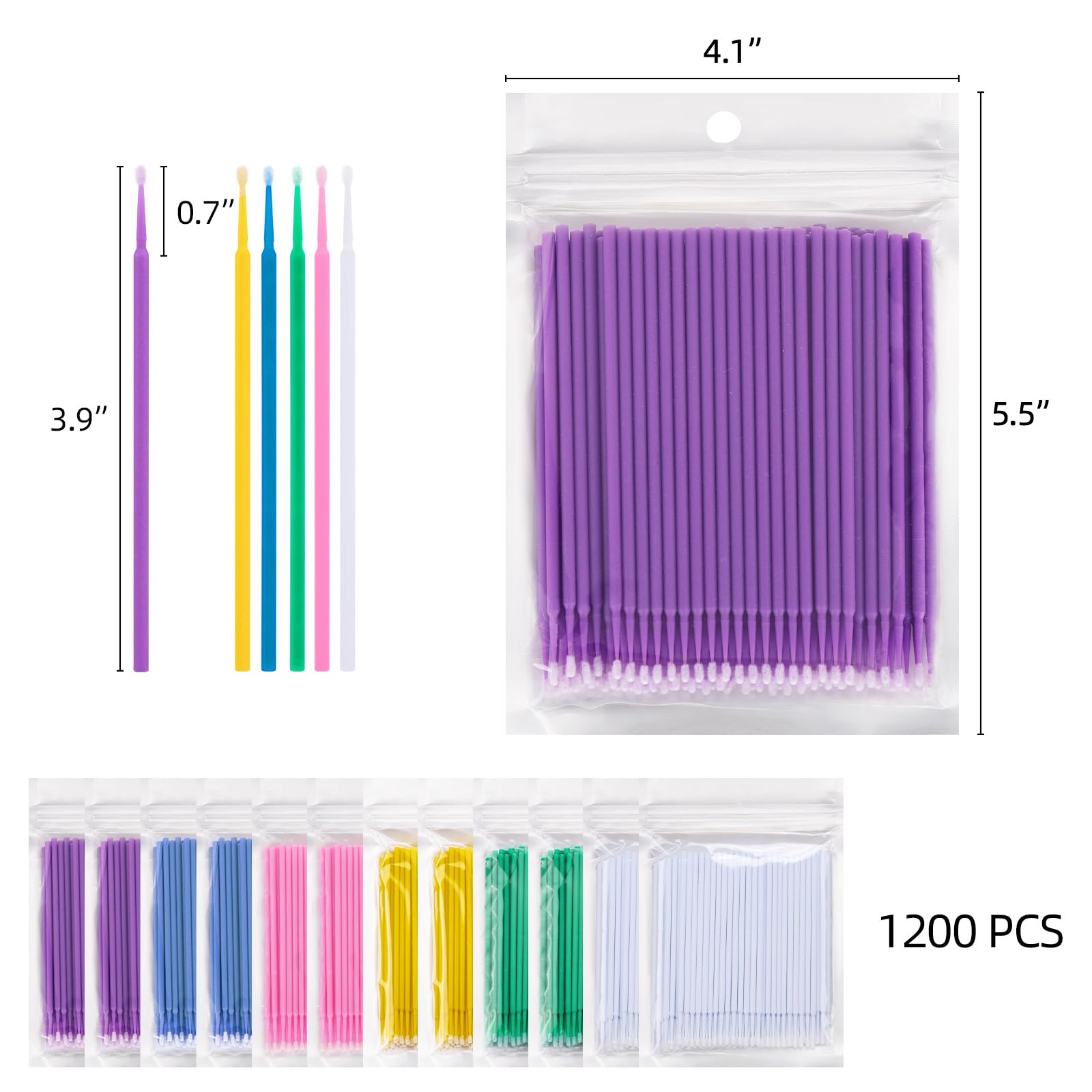 Tbestmax 1200 Pcs Micro Applicator Brush Set – Bendable Micro Swabs for Eyelash Extensions (6 Colors)