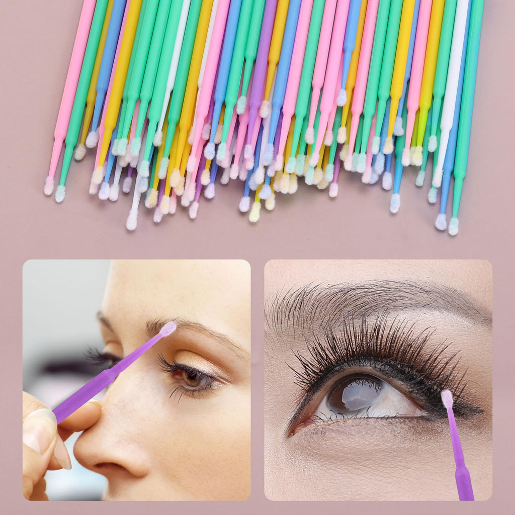 Tbestmax 1200 Pcs Micro Applicator Brush Set – Bendable Micro Swabs for Eyelash Extensions (6 Colors)