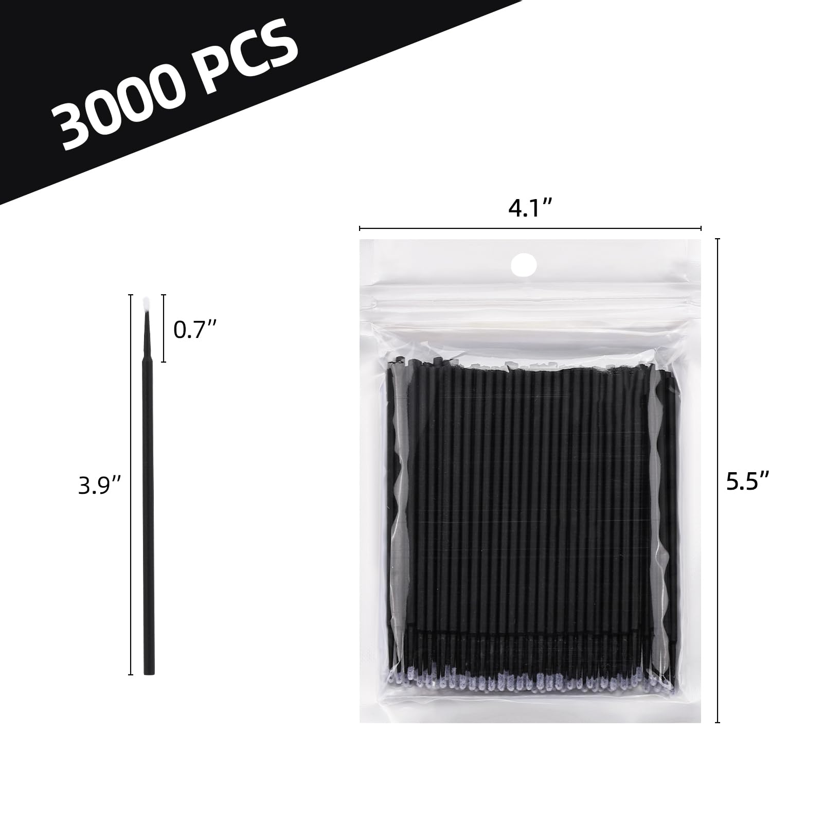 Tbestmax 3000 Pcs Micro Applicator Brushes & Swabs for Eyelash Extensions - Disposable Mascara Wands (Black)