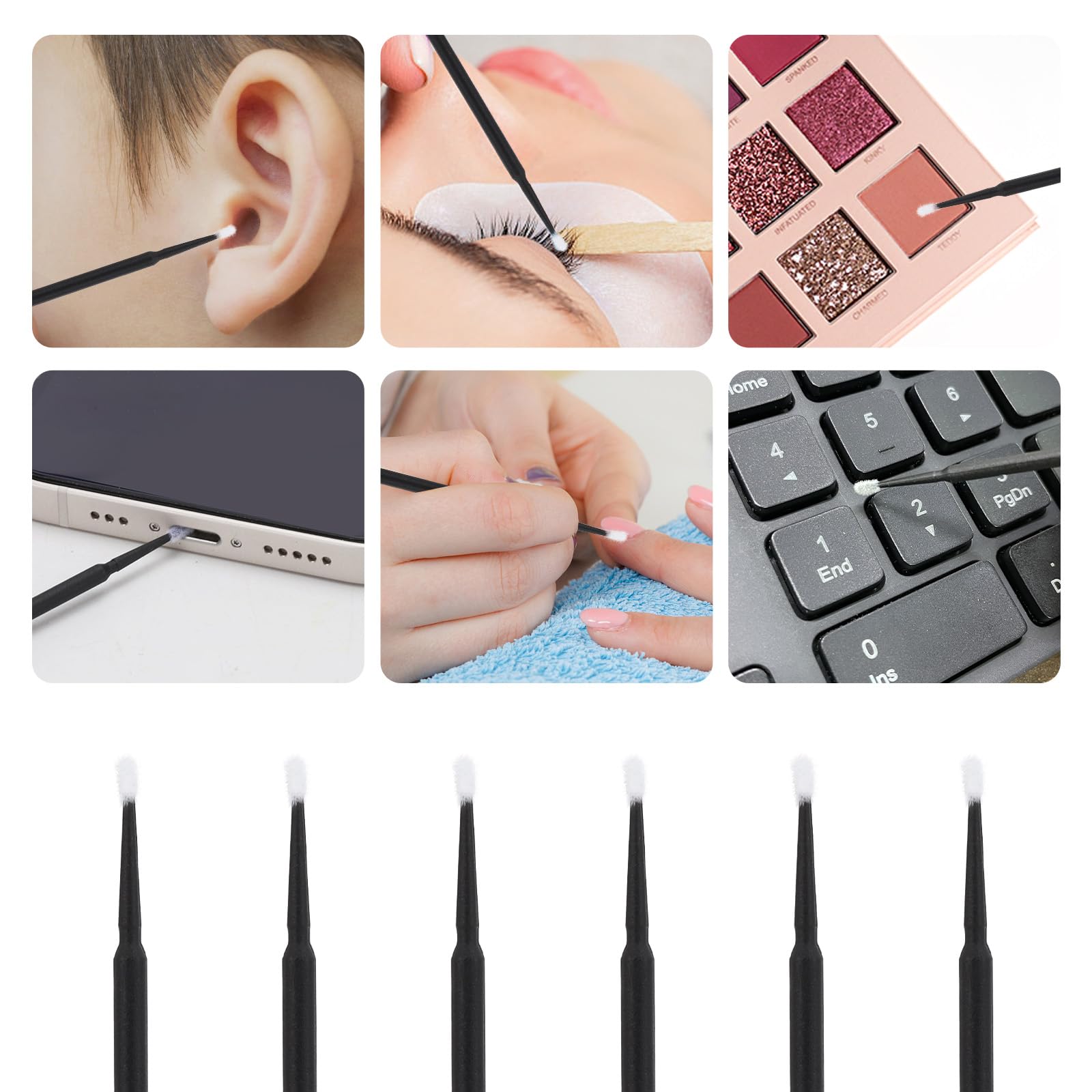 Tbestmax 2000 Pcs Micro Applicator Brush & Micro Swabs for Eyelash Extensions – Disposable Mascara Wands (Black)