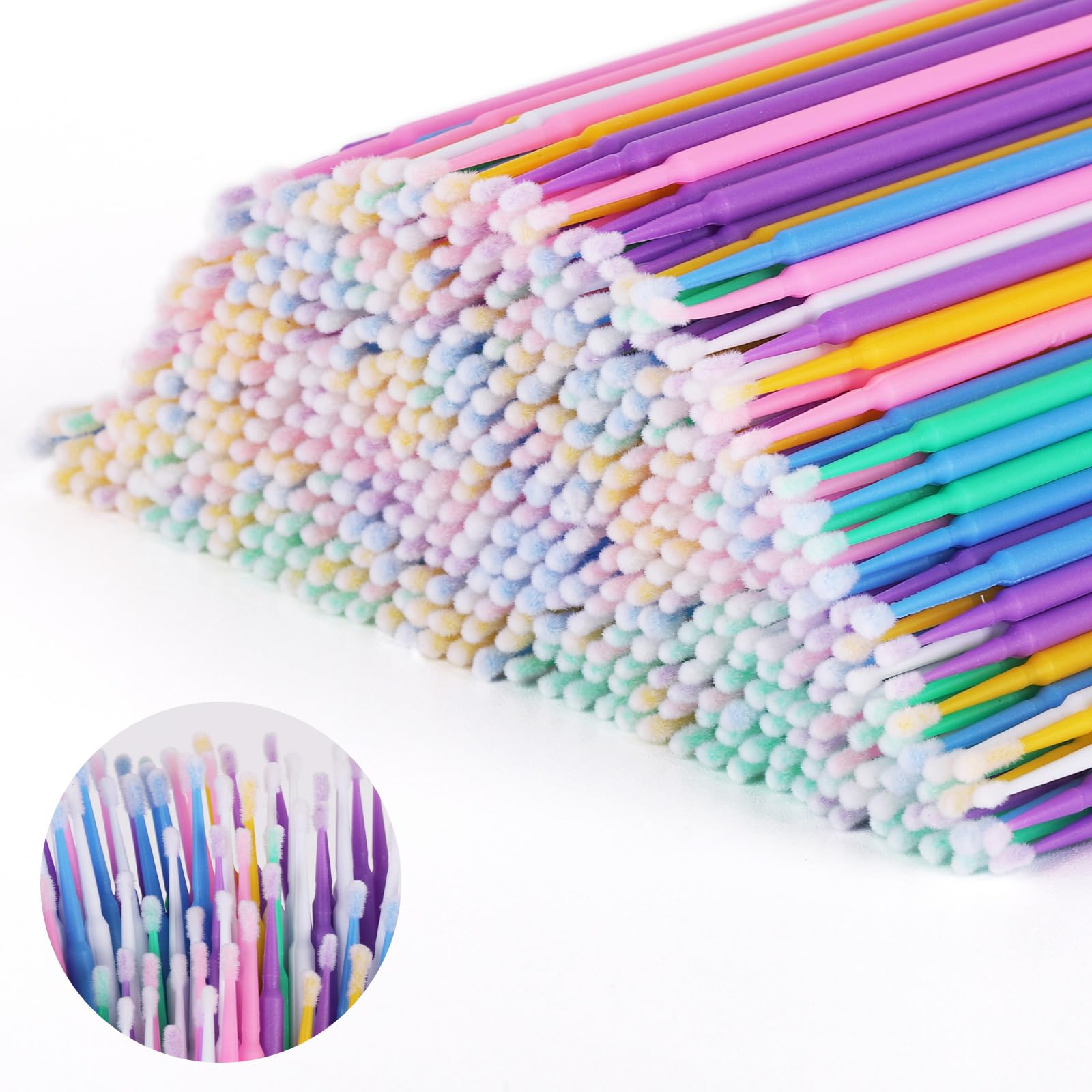 Tbestmax 1200 Pcs Micro Applicator Brush Set – Bendable Micro Swabs for Eyelash Extensions (6 Colors)