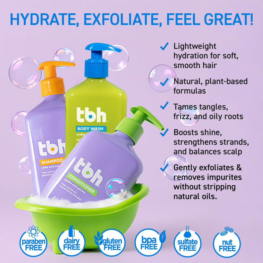 TBH Kids & Teens Hair & Body Care Set – 3‑Piece, 12 oz Each – Gentle, Sulfate & Paraben Free
