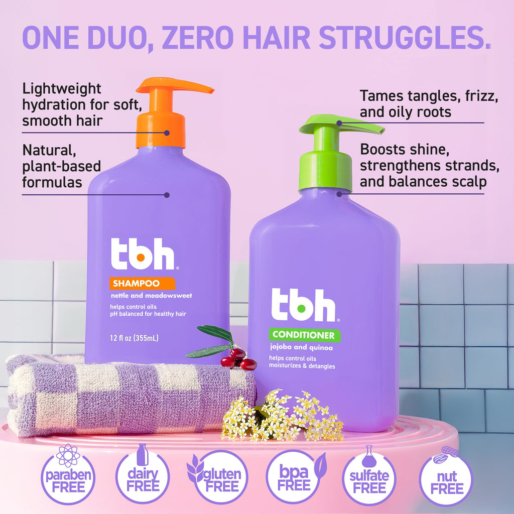 TBH Kids & Teen Shampoo and Conditioner Set – Sulfate & Paraben Free, Lightweight Hydrating Hair Care, 2 x 12 oz