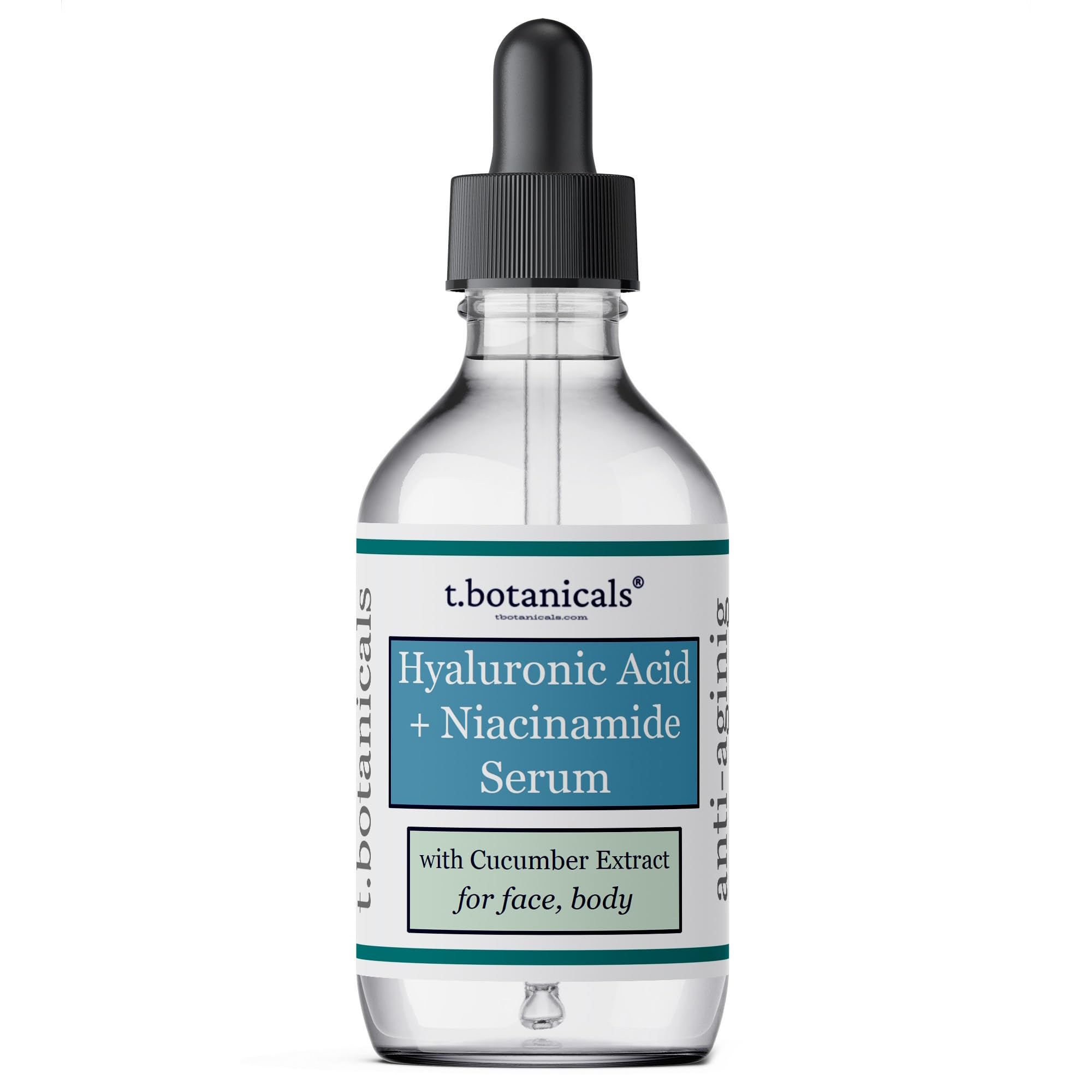 t.botanicals Pure Hyaluronic Acid & Niacinamide Serum with Cucumber Extract – Hydrating Anti-Aging Facial Serum 4 oz