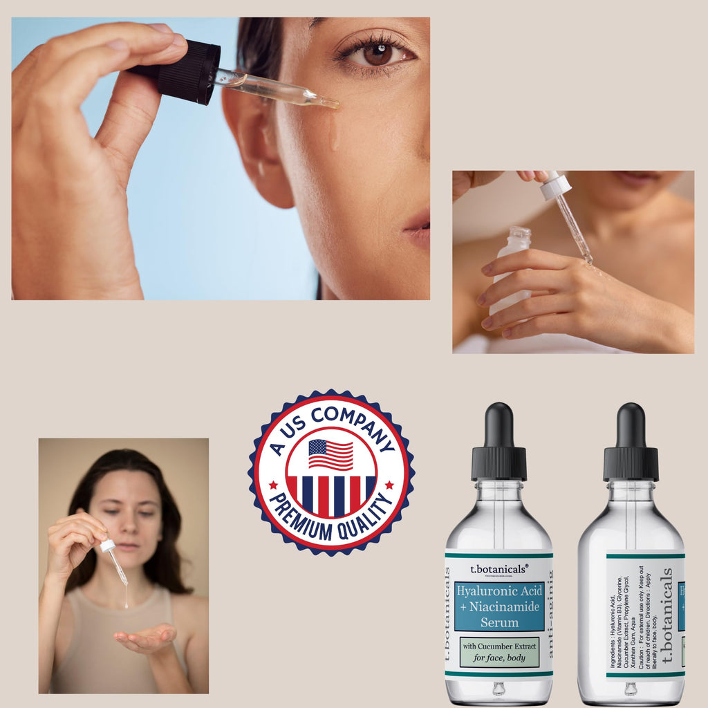 t.botanicals Pure Hyaluronic Acid & Niacinamide Serum with Cucumber Extract – Hydrating Anti-Aging Facial Serum 4 oz