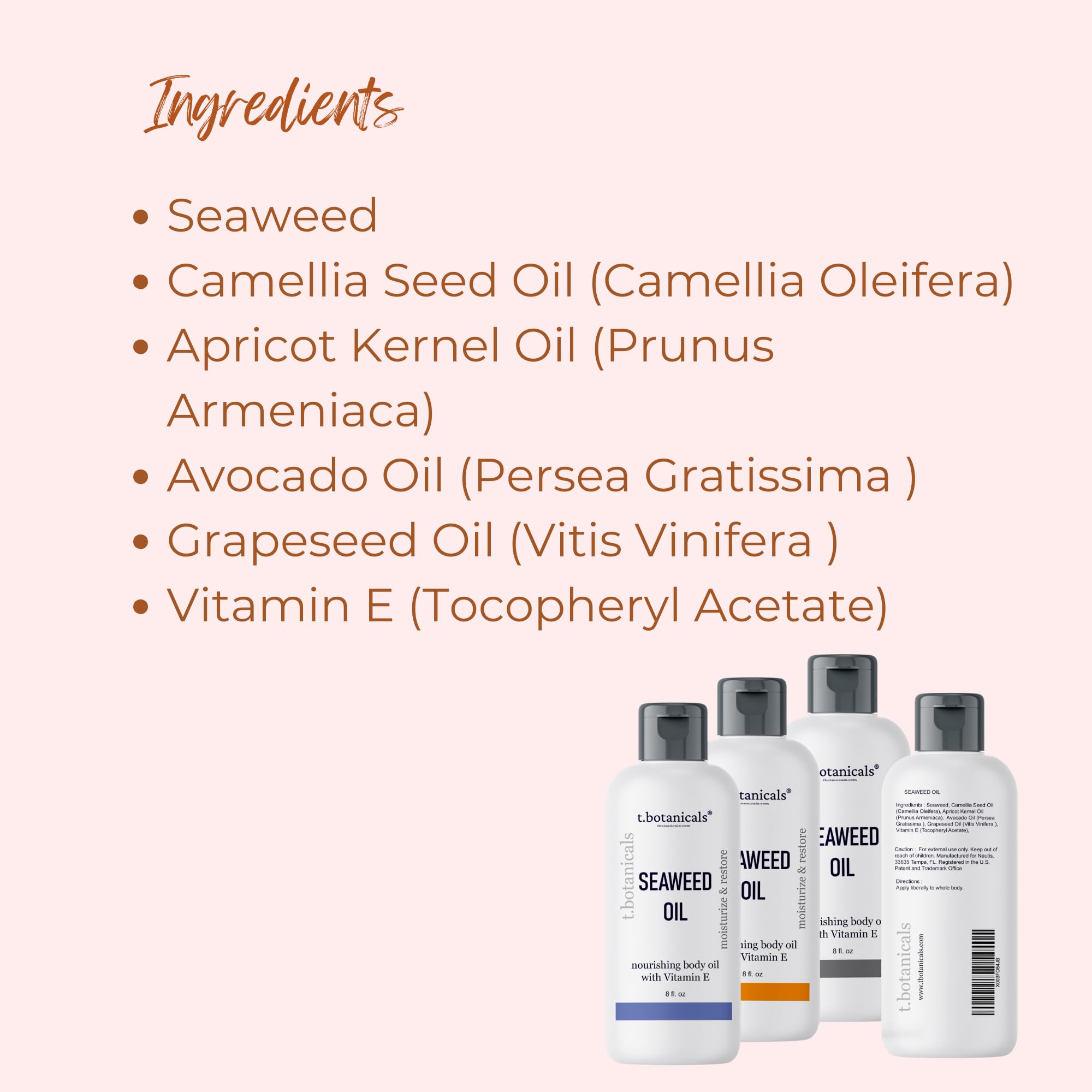 t.botanicals Seaweed Body Oil 8 oz – Fast-Absorbing Lavender Moisturizer